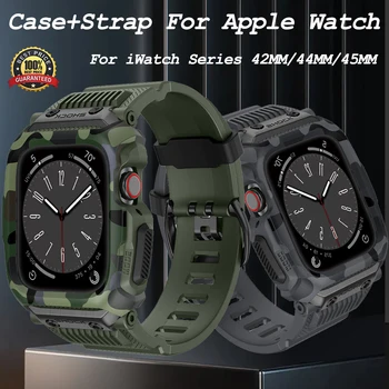 Луксозен Комплект Модификация на Apple Watch Band Case 45 мм 44 мм 42 TPU Каишка от Каучук Аксесоари За iWatch Series 8 7 6 SE 5 4 3 SE