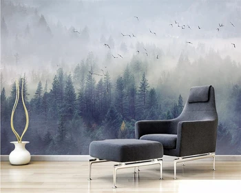 Потребителски тапети скандинавски свеж горски ландшафтен дизайн ТЕЛЕВИЗИЯ фон рисувани стенни дневна спалня Снимка самозалепващи се тапети