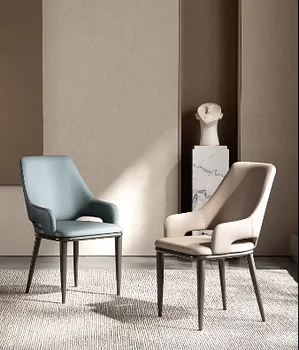 Столове за масата за вечеря в италиански стил, леки луксозни трапезни столове, модерни и минималистичные домашни столове с облегалка, маса за хранене от скандинавски на кожата
