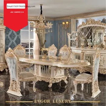 Обичай европейските луксозни маси и столове Френски дворец вила, мебели за трапезария от масив, ръчно изработени дървени резби