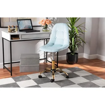 Baxton Studio Kabira Модерен, бляскав и луксозен офис стол от нежната тъкан с цвят на морска вълна и златист метал