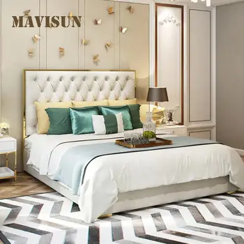 Мек диван Chesterfield за спалня Италиански луксозни мебели Хотелската апартамент Домакински удобно двойно легло с високо качество