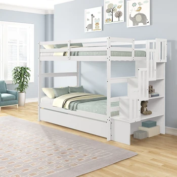 Оцветен двуетажно легло с чекмедже и здрава стълба за спалня, мебели за всекидневна, Склад в САЩ