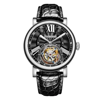 Reef Тигър /RT Луксозни мъжки часовници с турбийоном, автоматични часовници, стоманена каишка от кожа на алигатор, водоустойчив ежедневни часовници RGA1999