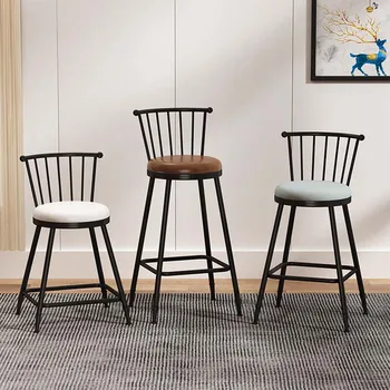 Метален бар стол в скандинавски стил, модерни високи черни крака, облегалка, столове-стелажи, минималистичен кухненски бар Sandalyesi, декорация на дома