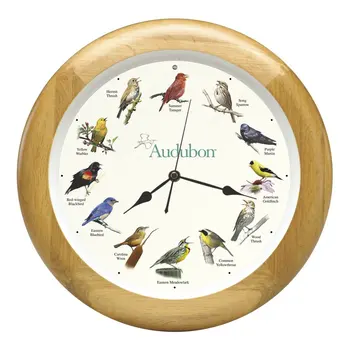 Стенен часовник с поющей птици Audobon On The Hour Дъб завърши 13 x 13 от масивно дърво