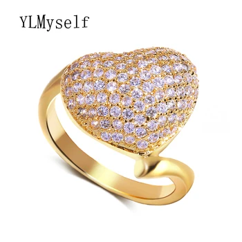 Любовта Стил Сърцето Пръстен Много Романтични бижута Прозрачен AAA Кубичен Цирконий Crystal сладък Подарък-Пръстен За Момичета мода
