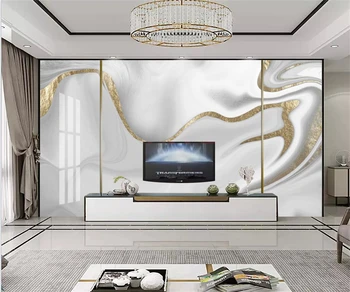Тапети Модерен минималистичен златни линии на бял мраморен фон рисувани стенни хол с телевизор, разтегателен диван Луксозен интериор на хотела 3d тапети