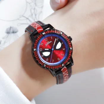 Disney Детски часовник със спайдърмен на за момчета, кожени кварцов детски часовник, часовници за ученици, подаръци, relogio infantil montre