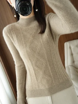 2023 Модни блузи от 100% мериносова вълна, дамски дрехи, вязаный пуловер с оформлението на шията, пуловер с дълги ръкави, пролет-есен, дизайнерски плетива