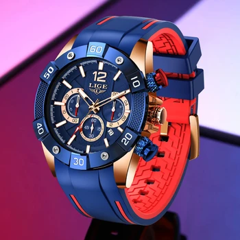 Мъжки часовник LIGE високо качество, луксозни модерни спортни часовници за мъже, бизнес силиконови мъжки часовници, водоустойчиви мъжки кварцов часовник + кутия