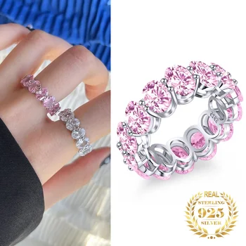 Модерно луксозно пръстен, с овални цирконии от високо ледена кройка от сребро 925 проба и с пълна диамант на пръста си, за жени, за сватба изискани бижута