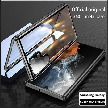 За Samsung Galaxy S20 S21 S22 S23 Ultra Plus, метален магнитен калъф с защитно стъкло за екрана, защитата на обектива от надзъртане