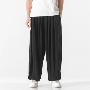 Широки панталони Мъжки реколтата, свободни панталони в стил харадзюку, модерни ежедневни обикновена панталони с еластичен ластик на талията