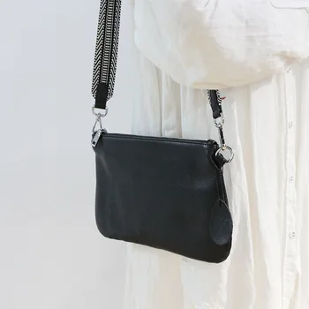 Малка квадратна чанта от естествена кожа, дамски чанта на едно рамо, широка презрамка, лесна чанта-месинджър в ретро стил