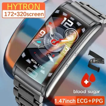 HYTRON Новите смарт часовници ECG + ТОЧКИ за мъже, неинвазивен монитор ниво на глюкоза в кръвта, сърдечната честота, кръвното налягане, IP68, водоустойчиви спортни умен часовник