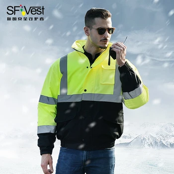 Мъжко зимно яке в два цвята с по-добра видимост, водоустойчив светоотражающая защитно яке-бомбер, работно облекло, безплатна доставка