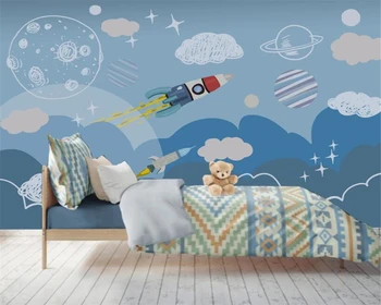 beibehang Тапети по поръчка, боядисани ръчно, детска стая, космически кораб, хол, спалня, диван, ТЕЛЕВИЗОР, фонова стена, 3d тапети