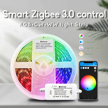 Smart ZigBee 3.0 RGBCCT ленти led Контролер затъмняване Ambiance led комплект 5 метра Съвместим Echo Plus Алекса Гласово управление
