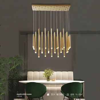 Модерна нова проста подвесная решетките led полилей с дълга тръба, креативна ресторанная светлинна полилей за стълби, златна бар настолна лампа