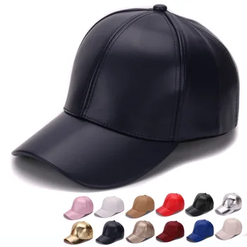 HATLANDER Класическа однотонная бейзболна шапка от изкуствена кожа, модни празна кожена шапка, без лого за мъже и жени