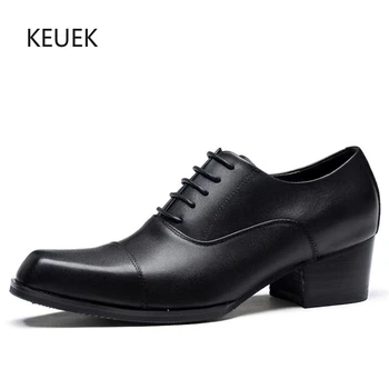 Нови дизайнерски обувки-дерби, мъжки обувки от естествена кожа на висок ток, удобни вечерни сватбени обувки, мъжки мокасини 5C