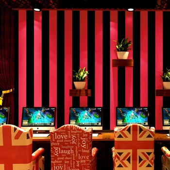 Модерни тапети с вертикални райета, начало декор, червено-черни тапети на райета за стени бар, кабелна телевизия, стенописи, хартия за контакт