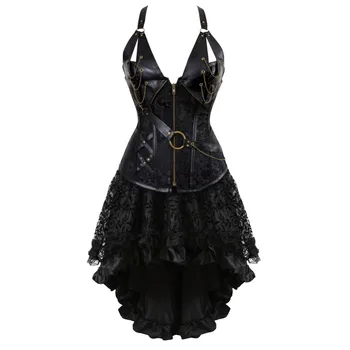 Готически корсети в стил steampunk, пола, по-големи размери, дамски дрехи в стил steampunk на Хелоуин, рокля-корсет в стил steampunk, черен, кафяв