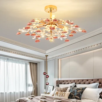 Керамични полилей, осветление, Луксозен хол, окачена лампа с цветя, ресторант в стил постмодерното, спалня, led кристален полилей, дърво