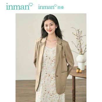 Жена блейзър INMAN 2023, есен свободно палто с дълъг ръкав и ревери, елегантна официална минималистичная кафе яке, връхни дрехи, блузи