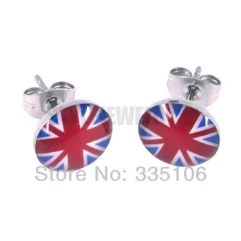 Безплатна доставка! Емайлирана обеци с британския флаг, пиърсинг и бижута от неръждаема стомана, модни обеци-карамфил SJE370046