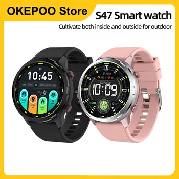 Смарт часовници OKEPOO S47 с GPS кръгла телевизор, монитор на сърдечната честота, кръвното налягане, монитор здраве, сън, ходене, упражнения, фитнес, умни часовници